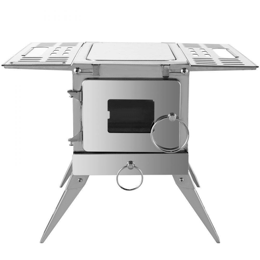 VEVOR Tent Wood Stove 18.3x15x14.17 inch, Camping Wood Stove 304 Stainless Steel With Folding Pipe, Portable Wood Stove 90.6 inch Total Height For Camping, Tent Heating, Hunting, Outdoor Cooking 