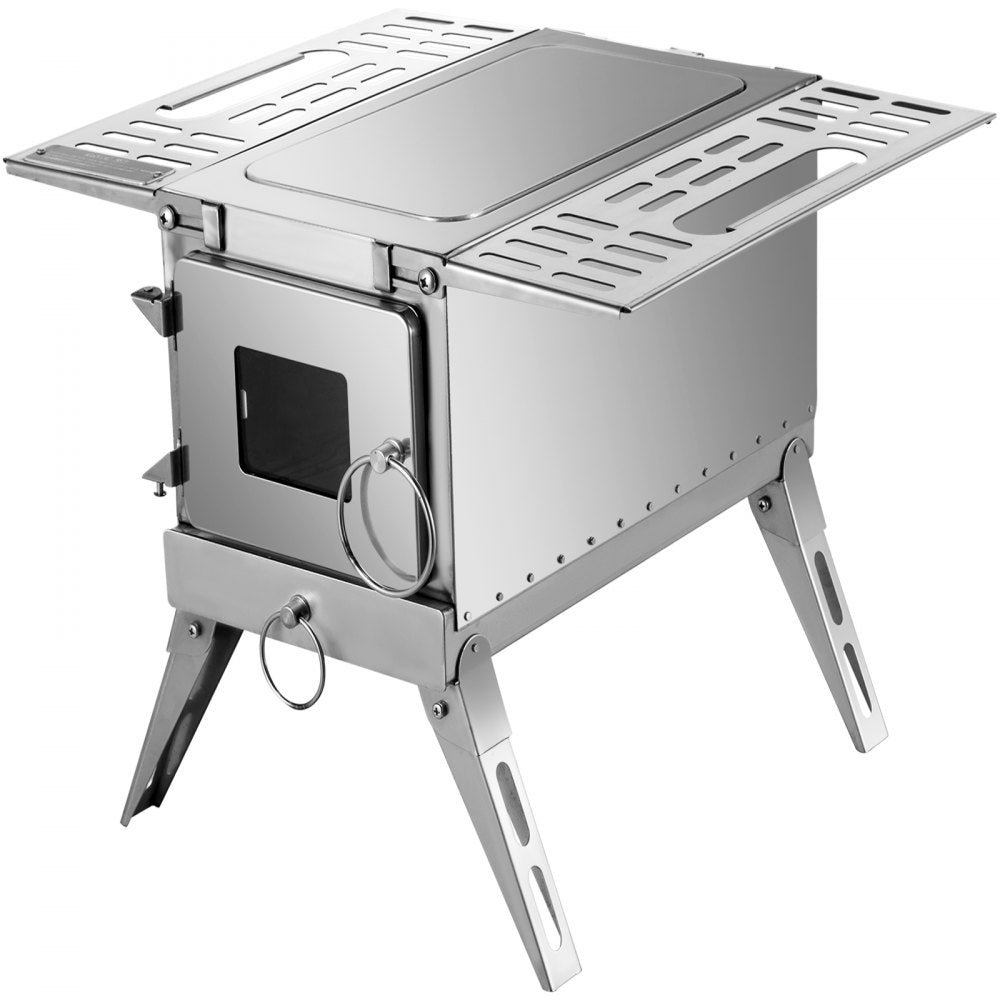 VEVOR Tent Wood Stove 18.3x15x14.17 inch, Camping Wood Stove 304 Stainless Steel With Folding Pipe, Portable Wood Stove 90.6 inch Total Height For Camping, Tent Heating, Hunting, Outdoor Cooking 