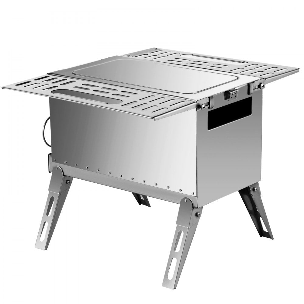 VEVOR Tent Wood Stove 18.3x15x14.17 inch, Camping Wood Stove 304 Stainless Steel With Folding Pipe, Portable Wood Stove 90.6 inch Total Height For Camping, Tent Heating, Hunting, Outdoor Cooking 