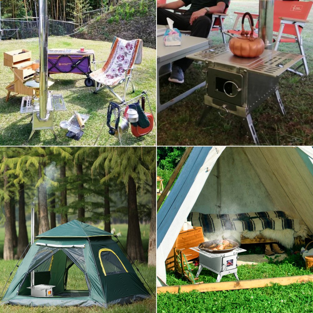 VEVOR Tent Wood Stove 18.3x15x14.17 inch, Camping Wood Stove 304 Stainless Steel With Folding Pipe, Portable Wood Stove 90.6 inch Total Height For Camping, Tent Heating, Hunting, Outdoor Cooking 