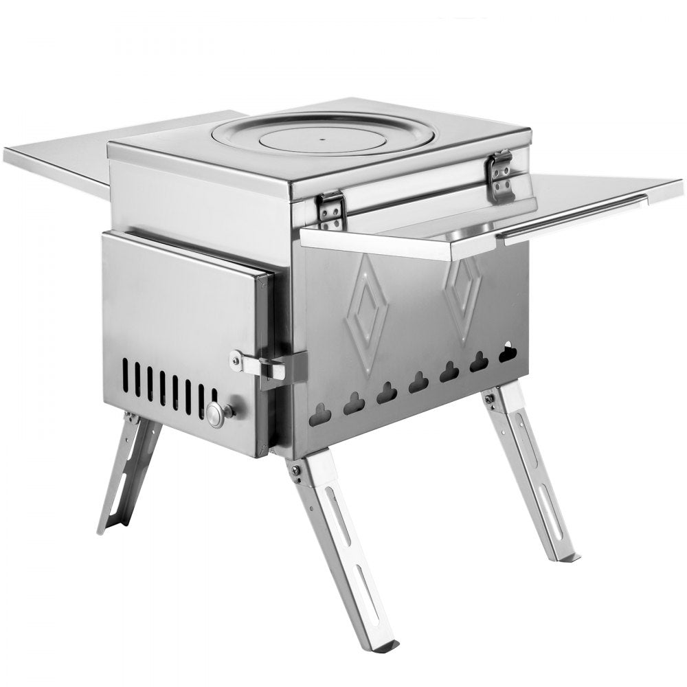 VEVOR Tent Wood Stove 18.1x15x27.2 inch, Camping Wood Stove 304 Stainless Steel With Folding Pipe, Portable Wood Stove 113 inch Total Height For Camping, Tent Heating, Hunting, Outdoor Cooking 