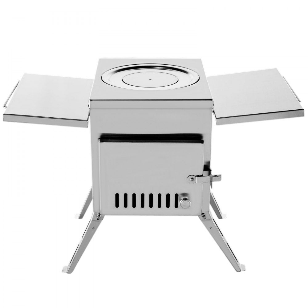 VEVOR Tent Wood Stove 18.1x15x27.2 inch, Camping Wood Stove 304 Stainless Steel With Folding Pipe, Portable Wood Stove 113 inch Total Height For Camping, Tent Heating, Hunting, Outdoor Cooking 