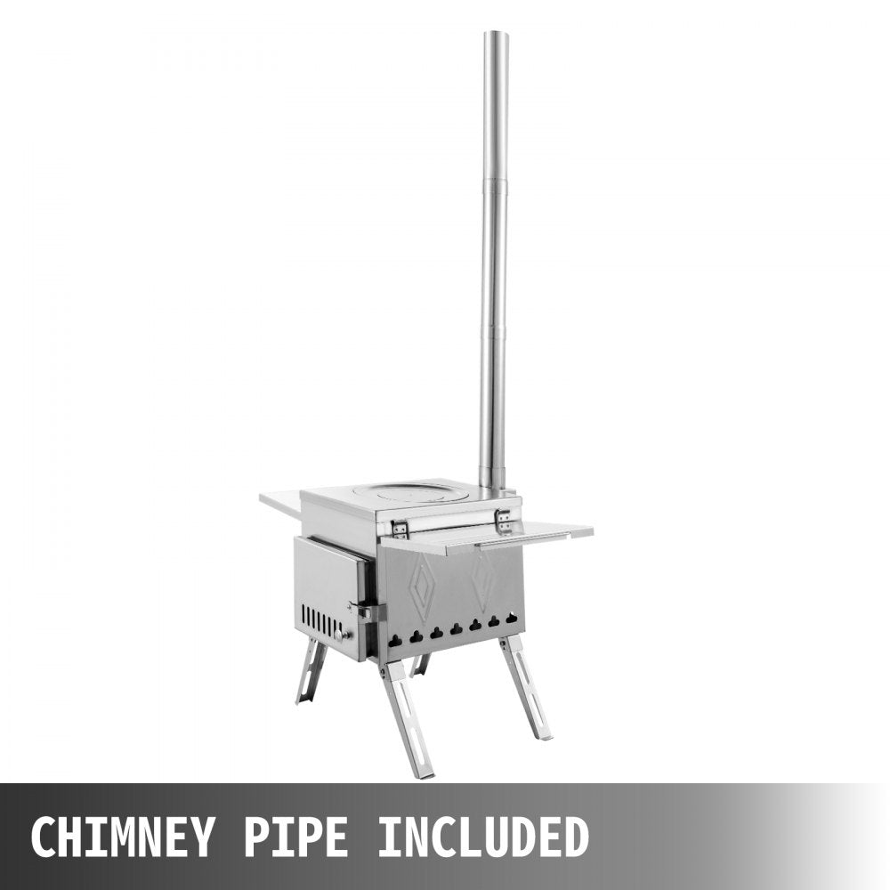 VEVOR Tent Wood Stove 18.1x15x27.2 inch, Camping Wood Stove 304 Stainless Steel With Folding Pipe, Portable Wood Stove 113 inch Total Height For Camping, Tent Heating, Hunting, Outdoor Cooking 