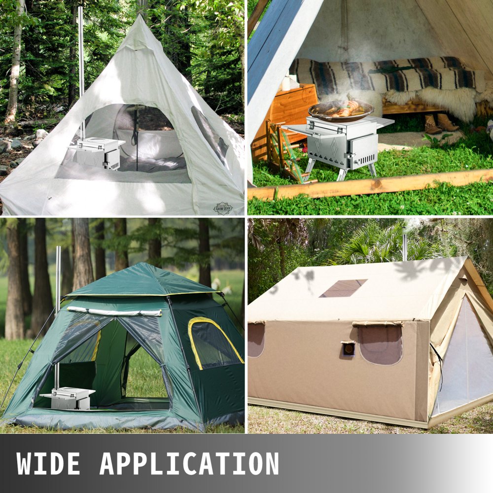 VEVOR Tent Wood Stove 18.1x15x27.2 inch, Camping Wood Stove 304 Stainless Steel With Folding Pipe, Portable Wood Stove 113 inch Total Height For Camping, Tent Heating, Hunting, Outdoor Cooking 
