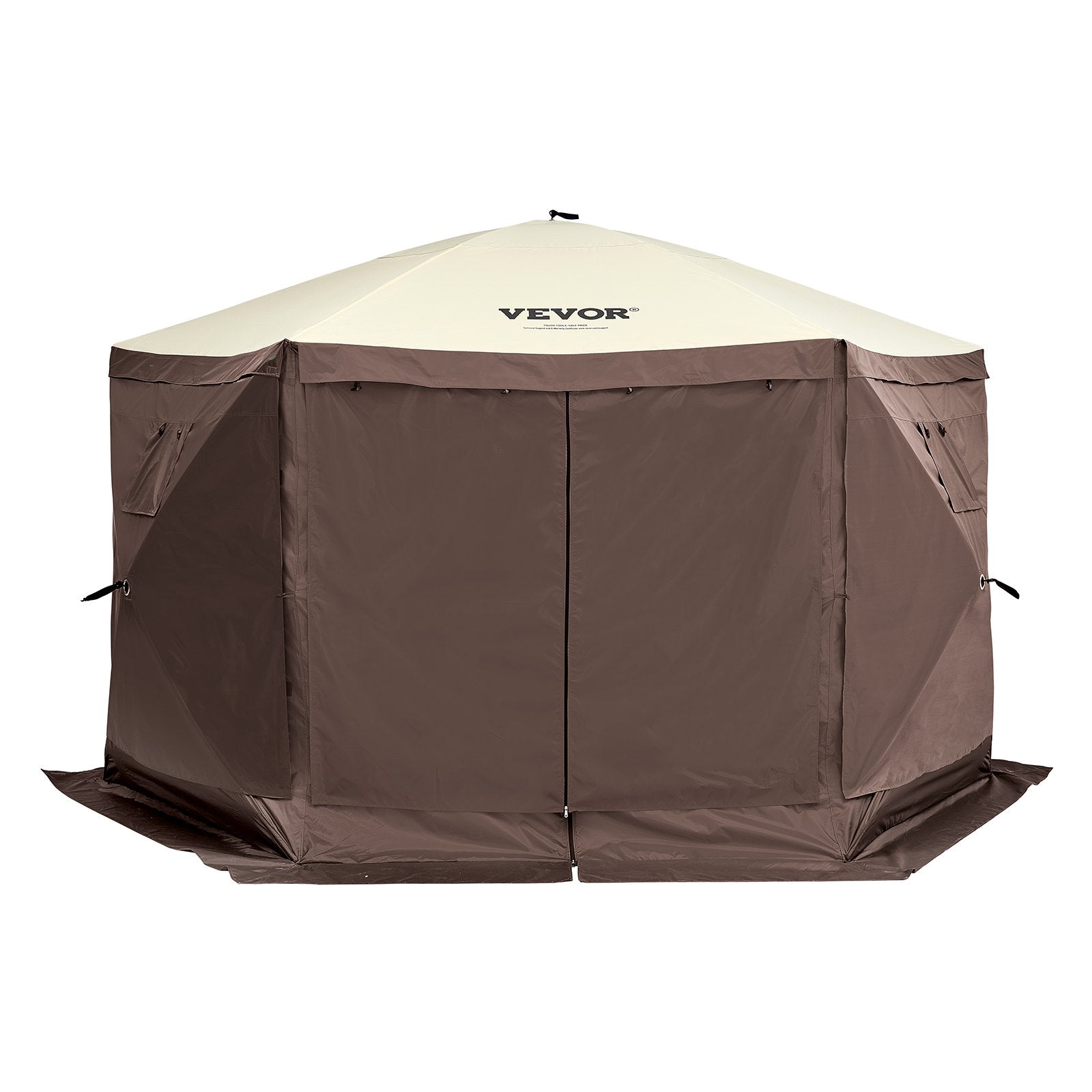 VEVOR Pop Up Gazebo Tent, Pop-Up Screen Tent 6 Sided Canopy Sun Shelter with 6 Removable Privacy Wind Cloths & Mesh Windows, 11.5x11.5FT Quick Set Screen Tent with Mosquito Netting, Brown 