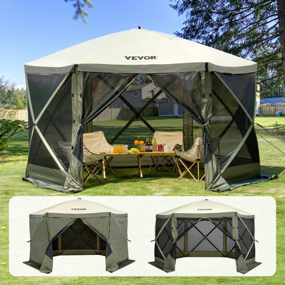 VEVOR Pop Up Gazebo Tent, Pop-Up Screen Tent 6 Sided Canopy Sun Shelter with 6 Removable Privacy Wind Cloths & Mesh Windows, 12x12FT Quick Set Screen Tent with Mosquito Netting, Army Green 