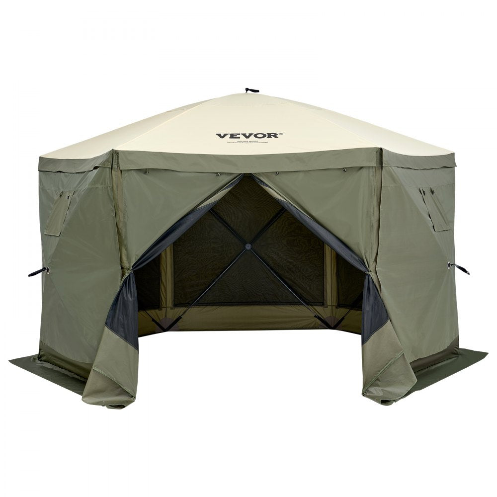 VEVOR Pop Up Gazebo Tent, Pop-Up Screen Tent 6 Sided Canopy Sun Shelter with 6 Removable Privacy Wind Cloths & Mesh Windows, 12x12FT Quick Set Screen Tent with Mosquito Netting, Army Green 