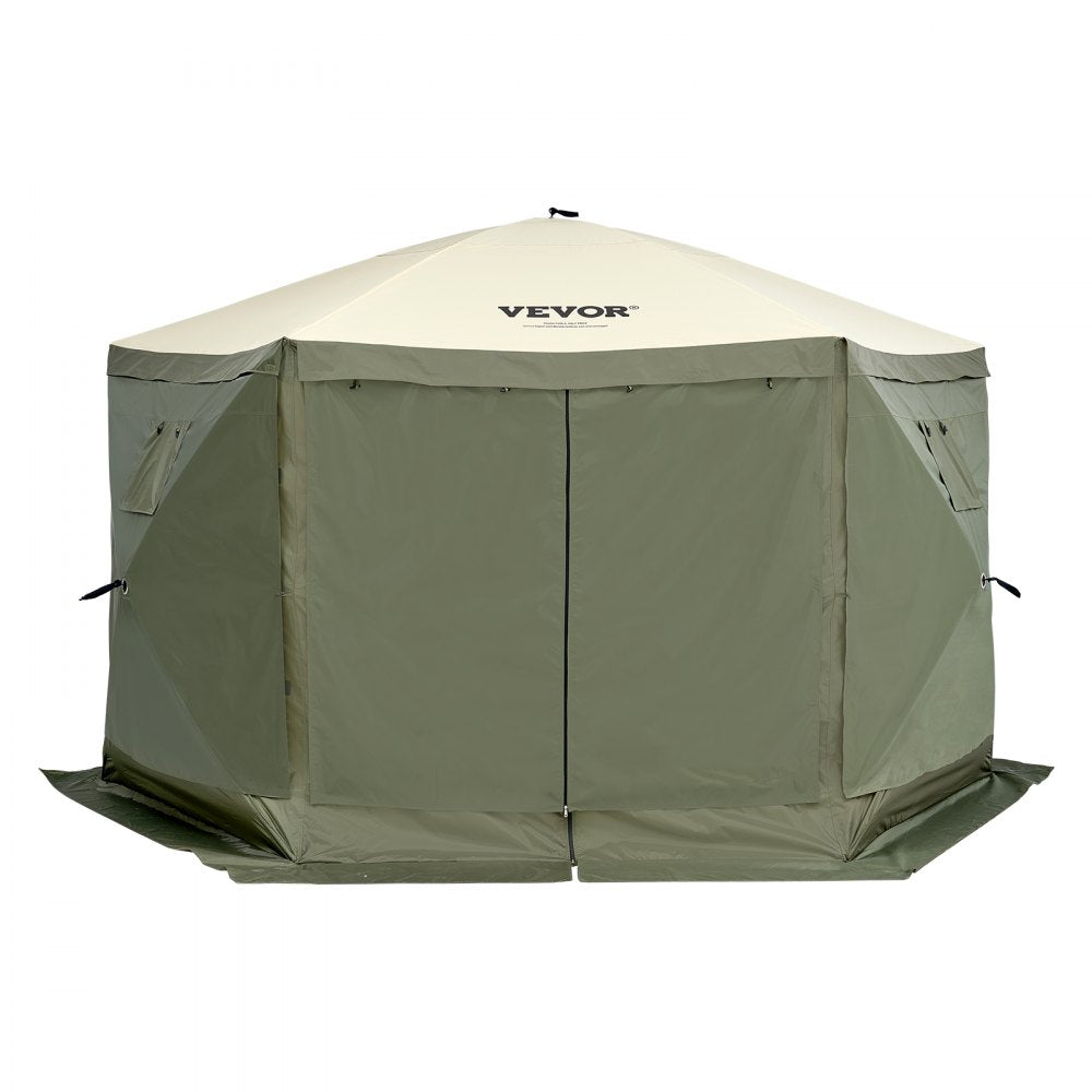 VEVOR Pop Up Gazebo Tent, Pop-Up Screen Tent 6 Sided Canopy Sun Shelter with 6 Removable Privacy Wind Cloths & Mesh Windows, 12x12FT Quick Set Screen Tent with Mosquito Netting, Army Green 