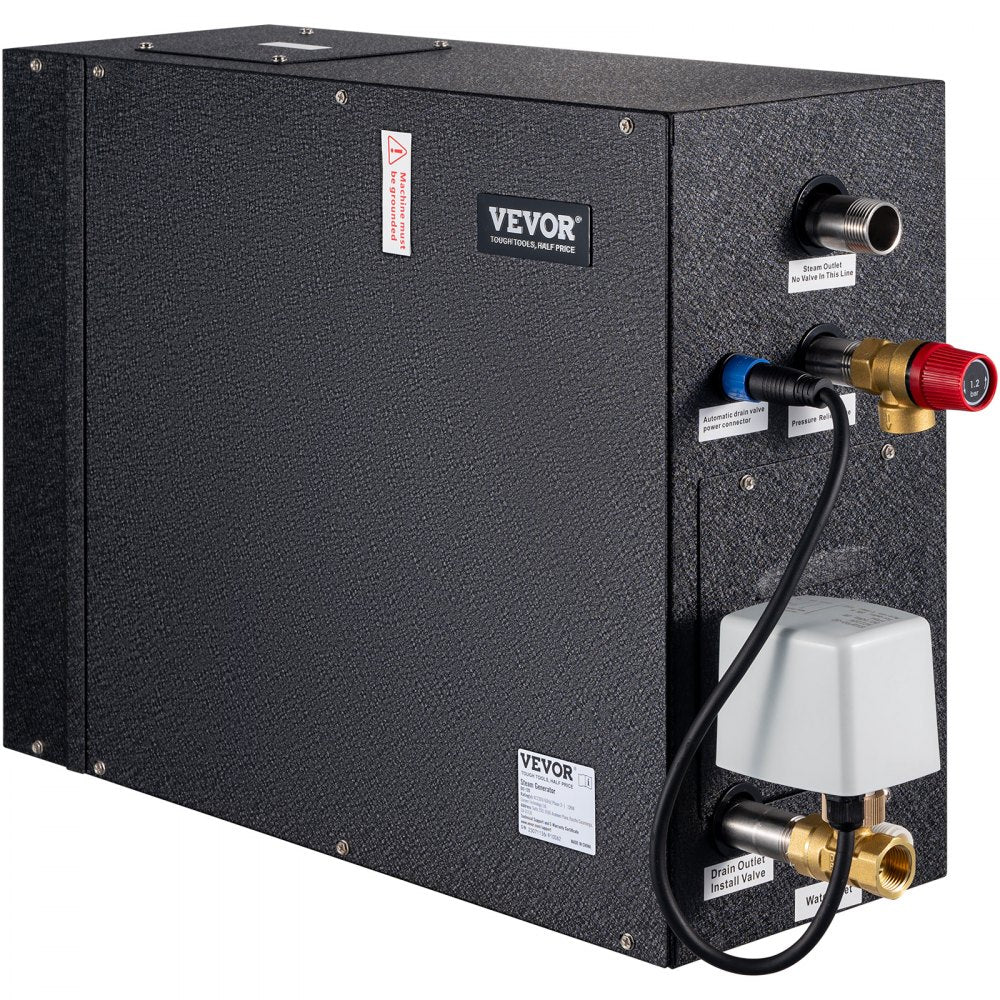 VEVOR Steam Shower Generator, 10.5 kW, Segmented Heating & Temperature Customization & 24h Timer Steam Bath Kit, Automatic Drainage Luxury Home Steam Shower System, Acrylic Room Max. 355 Cu. Ft. 