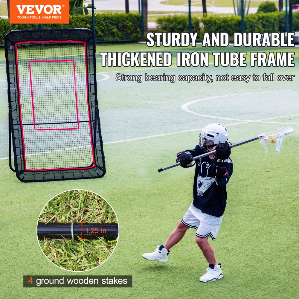VEVOR Lacrosse Rebounder for Backyard, 4x7 Ft Volleyball Bounce Back Net, Pitchback Throwback Baseball Softball Return Training Screen, Adjustable Angle Shooting Practice Training Wall with Target 