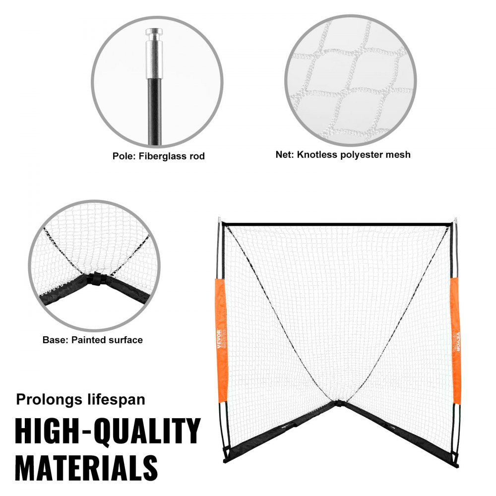 VEVOR Lacrosse Goal, 6' x 6' Lacrosse Net, Portable Lacrosse Goal with Carry Bag, Fiberglass Rod Backyard Lacrosse Training Equipment, Easy Setup Collegiate Goal, Perfect for Youth Adult Training 