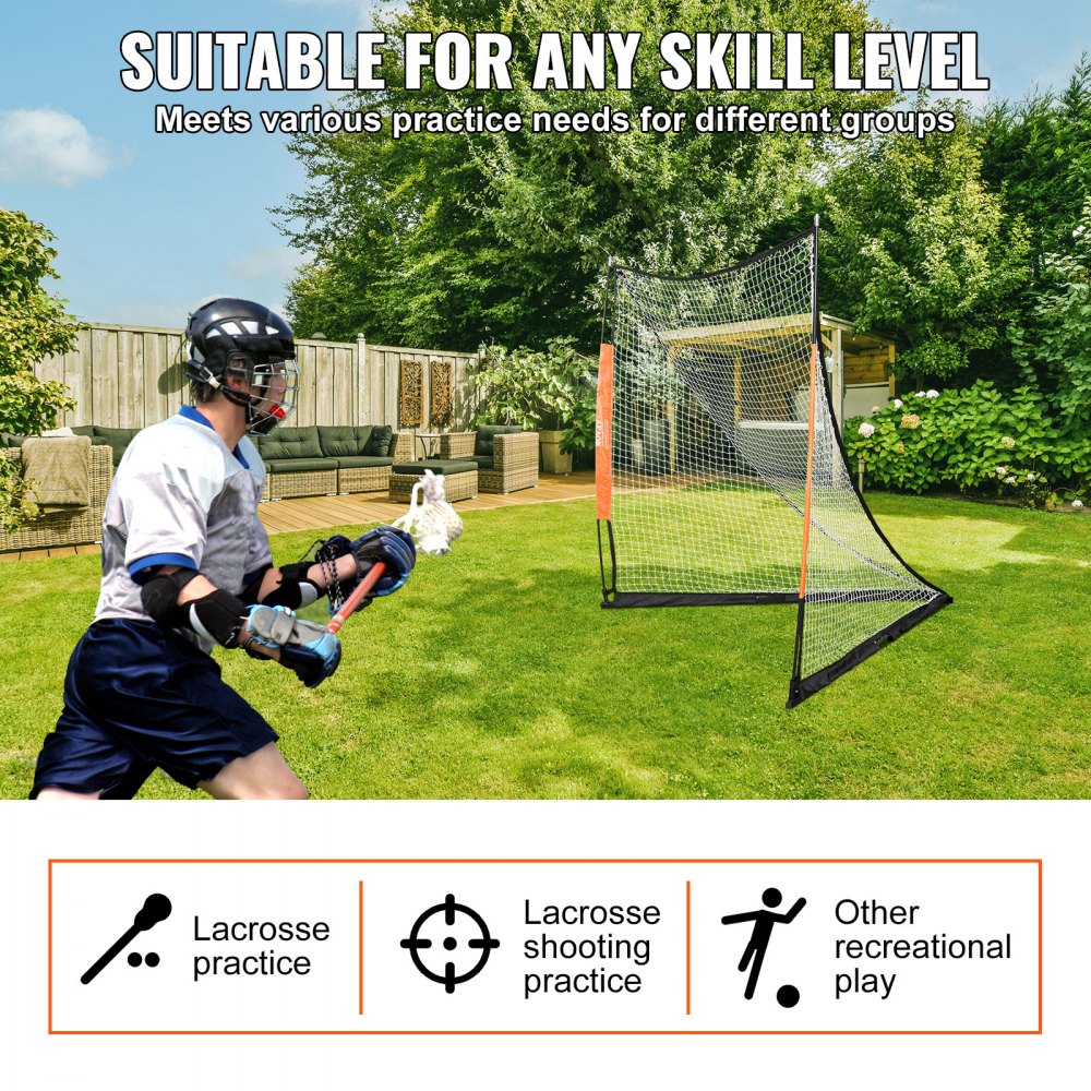 VEVOR Lacrosse Goal, 6' x 6' Lacrosse Net, Portable Lacrosse Goal with Carry Bag, Fiberglass Rod Backyard Lacrosse Training Equipment, Easy Setup Collegiate Goal, Perfect for Youth Adult Training 