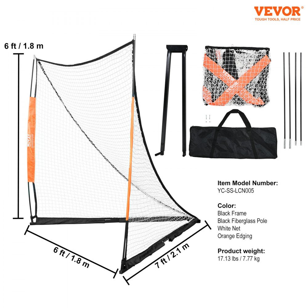 VEVOR Lacrosse Goal, 6' x 6' Lacrosse Net, Portable Lacrosse Goal with Carry Bag, Fiberglass Rod Backyard Lacrosse Training Equipment, Easy Setup Collegiate Goal, Perfect for Youth Adult Training 