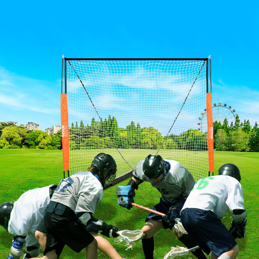 VEVOR Lacrosse Goal, 6' x 6' Lacrosse Net, Portable Lacrosse Goal with Carry Bag, Fiberglass Rod Backyard Lacrosse Training Equipment, Easy Setup Collegiate Goal, Perfect for Youth Adult Training 