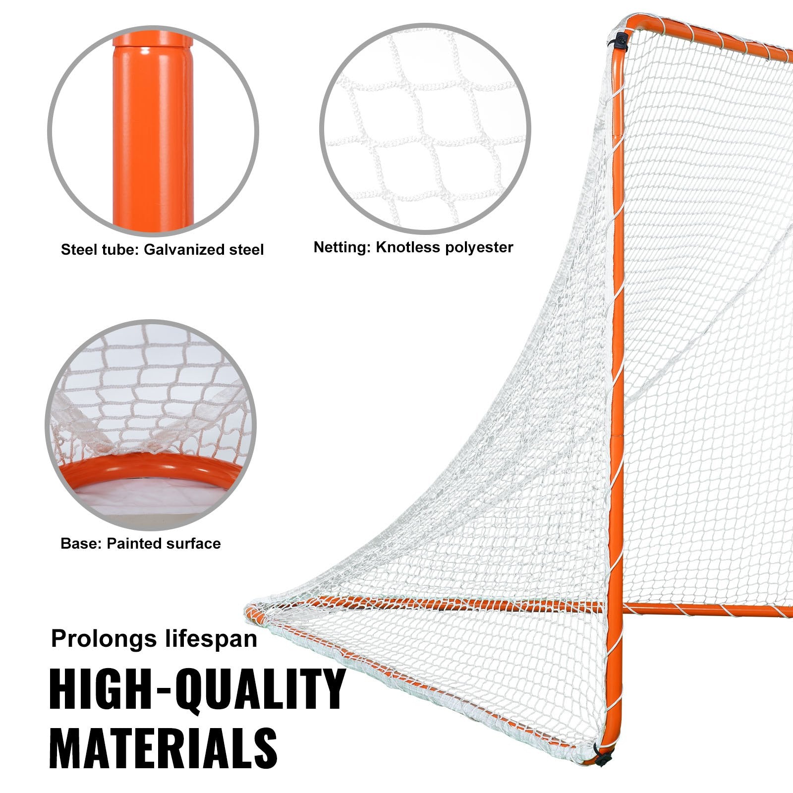 VEVOR Lacrosse Goal, 6' x 6' Lacrosse Net, Steel Frame Backyard Lacrosse Training Equipment, Portable Lacrosse Goal with Carry Bag, Quick & Easy Setup, Perfect for Youth Adult Training, Orange 