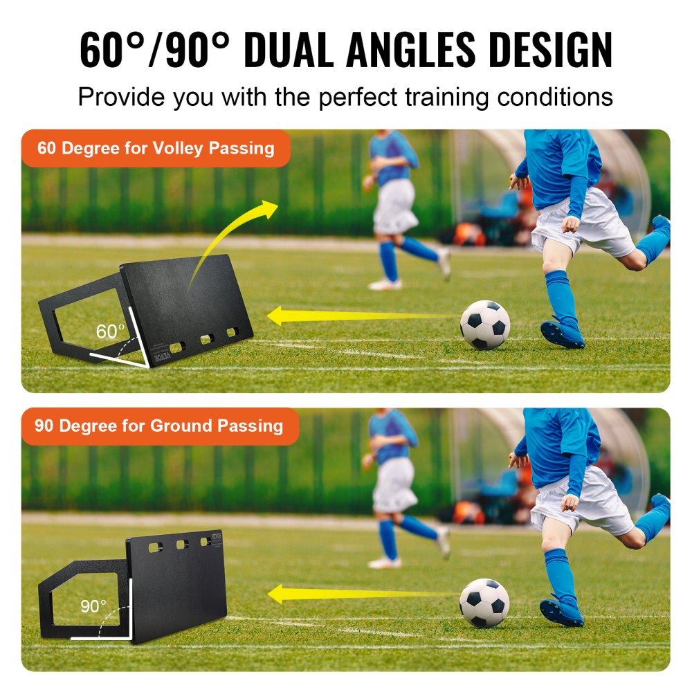 VEVOR Soccer Rebounder Board, 40"X16" Portable Soccer Wall with 2 Angles Rebound, Foldable HDPE Kickback Rebound Board, Soccer Training Equipment for Kids and Adults, Passing & Shooting Practice 