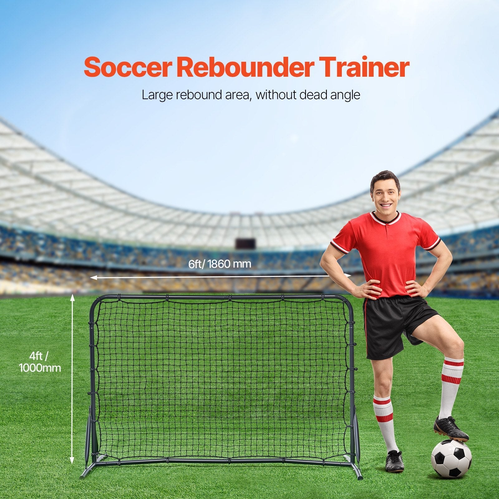 VEVOR 6x4FT Soccer Rebound Trainer Soccer Training Equipment Double-Sided Net 