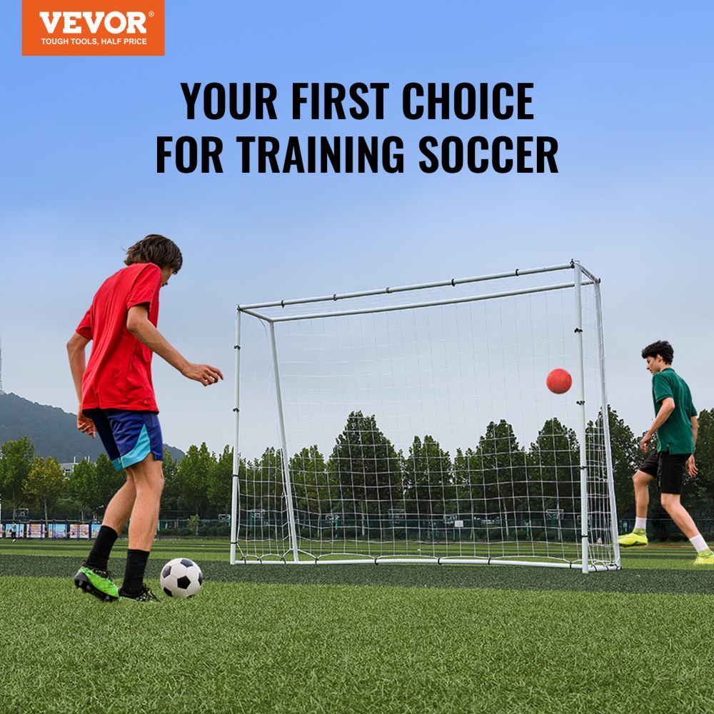 VEVOR Soccer Rebound Trainer, 8x6FT Iron Soccer Training Equipment, Sports Football Rebounder Wall with Double-Sided Rebounding Net & Goal, Perfect for Backyard Practicing, Solo Training, Passing 