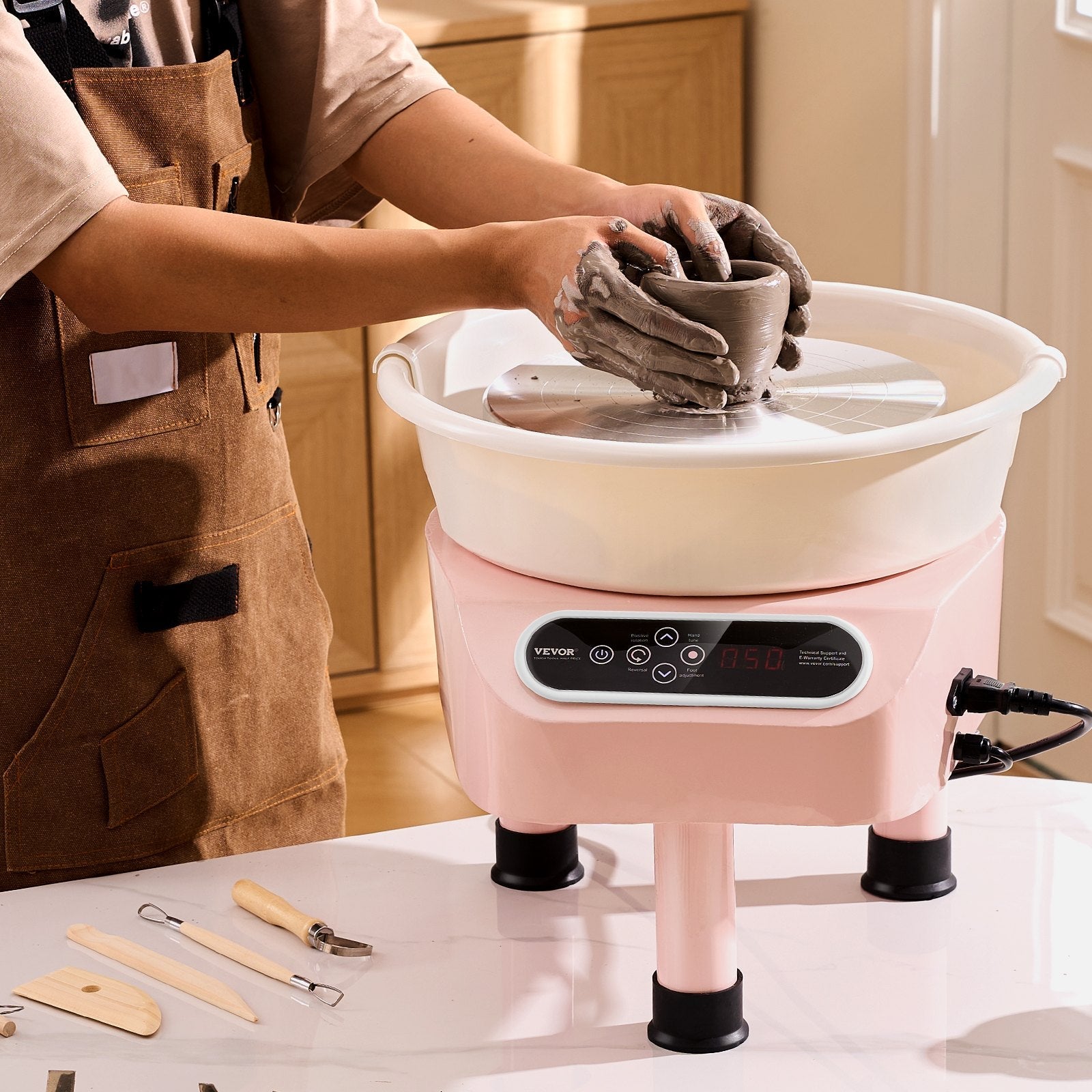 VEVOR Pottery Wheel, 10 inch Pottery Forming Machine, 350W Electric Wheel for Pottery with Foot Pedal and LCD Touch Screen, Direct Drive Ceramic Wheel with 3 Support Legs for DIY Art Craft, Pink 