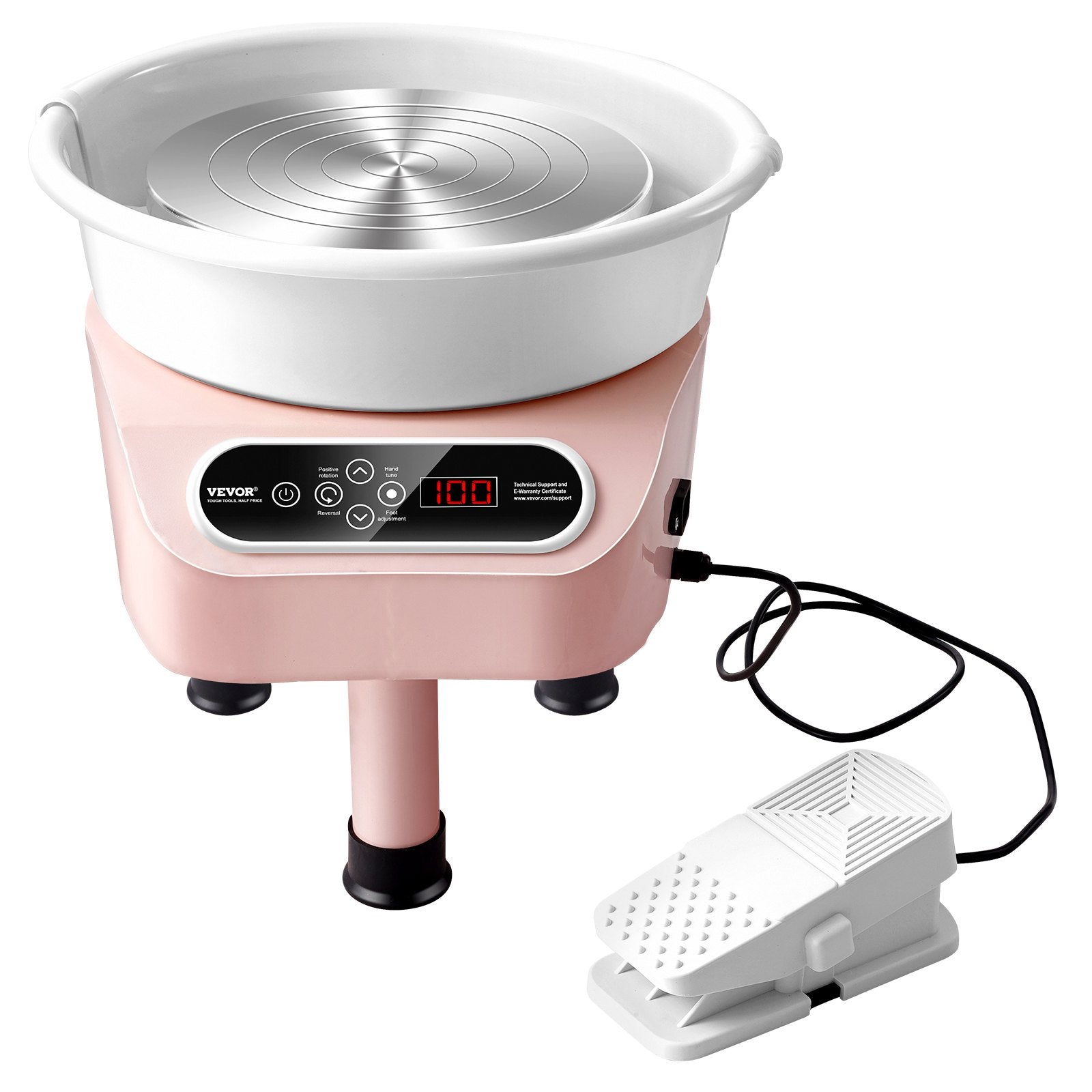 VEVOR Pottery Wheel, 10 inch Pottery Forming Machine, 350W Electric Wheel for Pottery with Foot Pedal and LCD Touch Screen, Direct Drive Ceramic Wheel with 3 Support Legs for DIY Art Craft, Pink 
