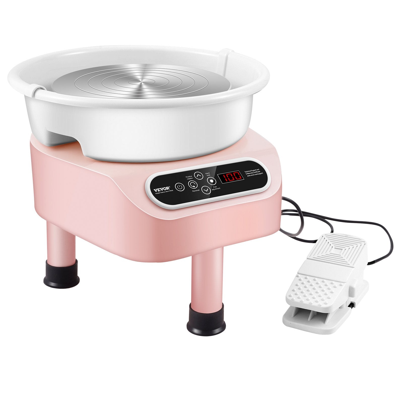 VEVOR Pottery Wheel, 10 inch Pottery Forming Machine, 350W Electric Wheel for Pottery with Foot Pedal and LCD Touch Screen, Direct Drive Ceramic Wheel with 3 Support Legs for DIY Art Craft, Pink 
