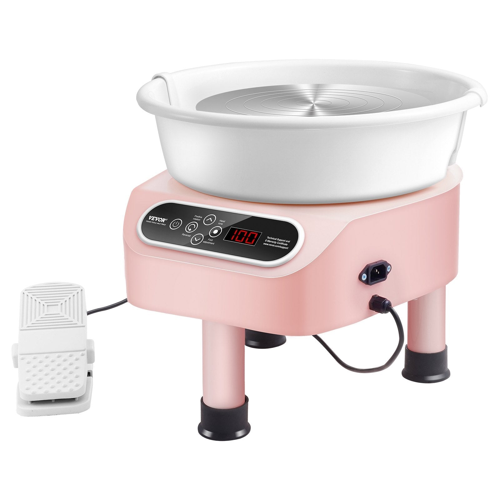 VEVOR Pottery Wheel, 10 inch Pottery Forming Machine, 350W Electric Wheel for Pottery with Foot Pedal and LCD Touch Screen, Direct Drive Ceramic Wheel with 3 Support Legs for DIY Art Craft, Pink 