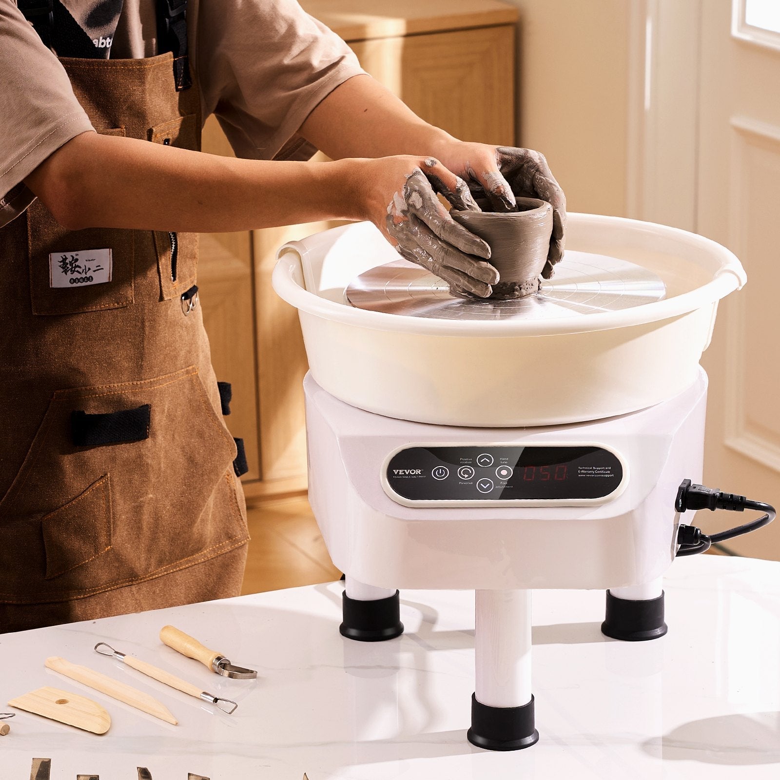 VEVOR Pottery Wheel, 10 inch Pottery Forming Machine, 350W Electric Wheel for Pottery with Foot Pedal and LCD Touch Screen, Direct Drive Ceramic Wheel with 3 Support Legs for DIY Art Craft, White 