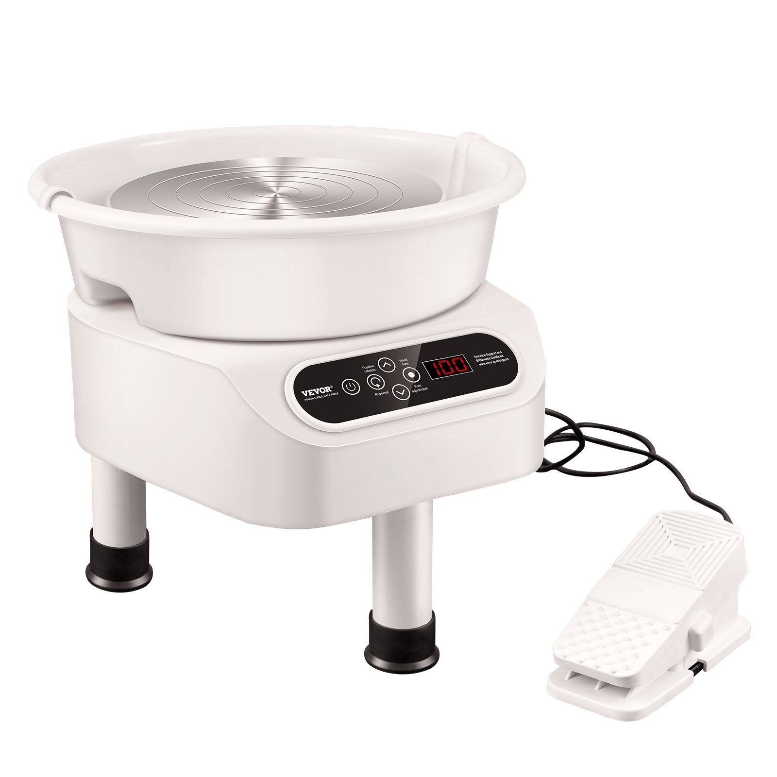 VEVOR Pottery Wheel, 10 inch Pottery Forming Machine, 350W Electric Wheel for Pottery with Foot Pedal and LCD Touch Screen, Direct Drive Ceramic Wheel with 3 Support Legs for DIY Art Craft, White 