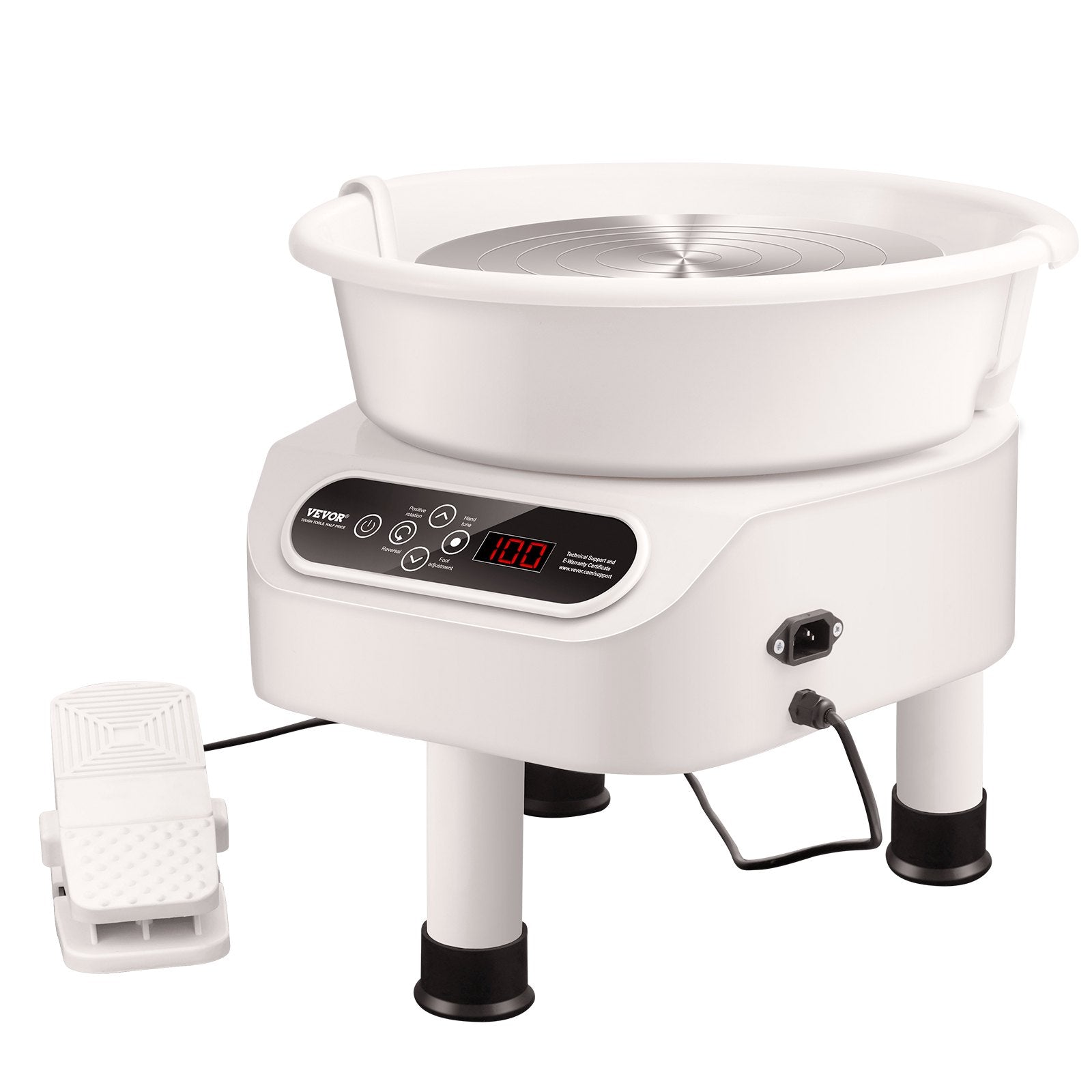 VEVOR Pottery Wheel, 10 inch Pottery Forming Machine, 350W Electric Wheel for Pottery with Foot Pedal and LCD Touch Screen, Direct Drive Ceramic Wheel with 3 Support Legs for DIY Art Craft, White 