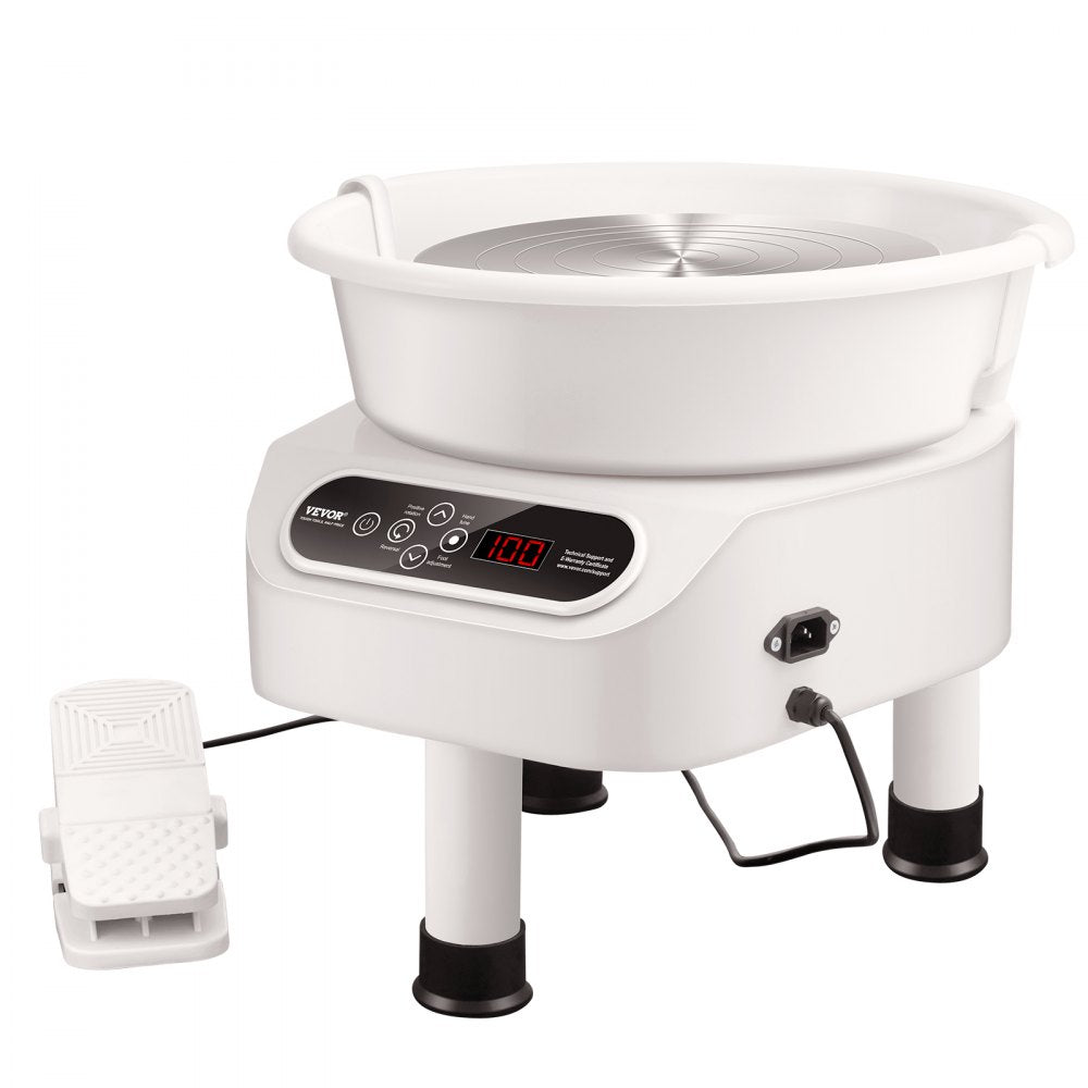 VEVOR Pottery Wheel, 11 inch Pottery Forming Machine, 450W Electric Wheel for Pottery with Foot Pedal and LCD Touch Screen, Direct Drive Ceramic Wheel with 3 Support Legs for DIY Art Craft, White 