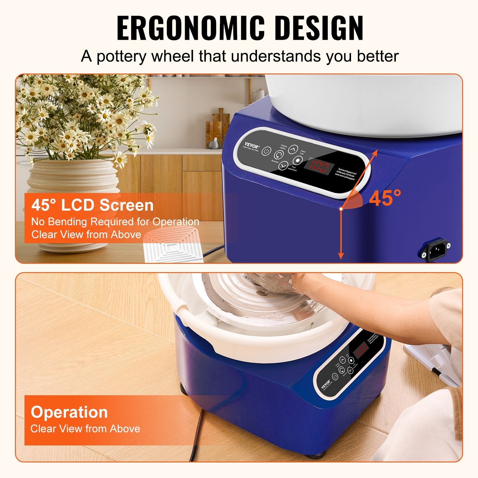 VEVOR Pottery Wheel, 10 inch Pottery Forming Machine, 350W Electric Wheel for Pottery with Foot Pedal and LCD Touch Screen, Direct Drive Ceramic Wheel with Shaping Tools for DIY Art Craft, Blue 