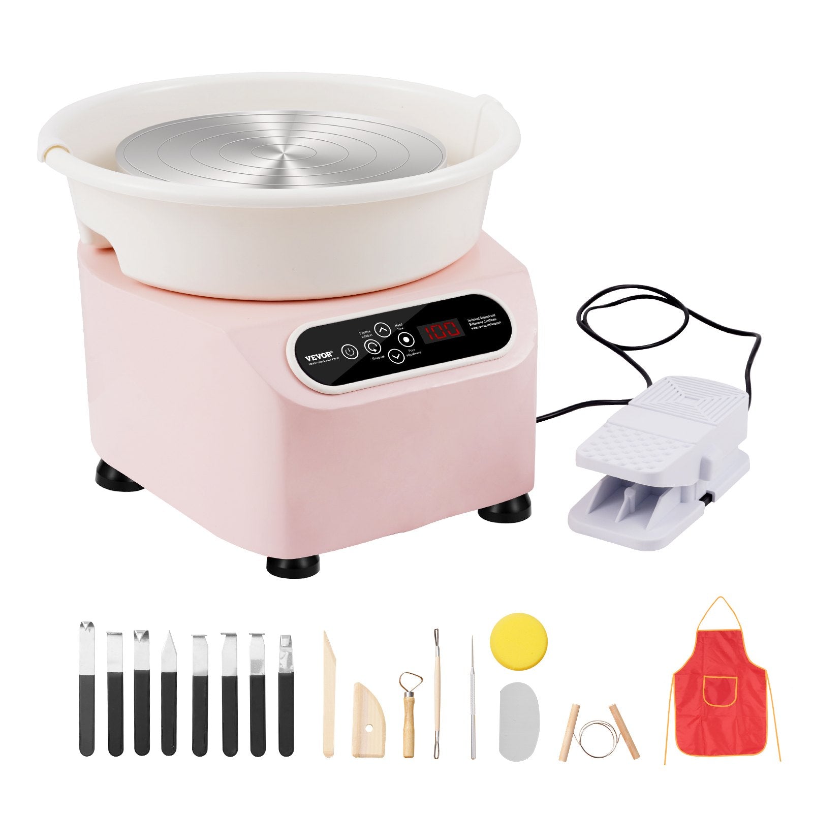 VEVOR Pottery Wheel, 10 inch Pottery Forming Machine, 350W Electric Wheel for Pottery with Foot Pedal and LCD Touch Screen, Direct Drive Ceramic Wheel with Shaping Tools for DIY Art Craft, Pink 