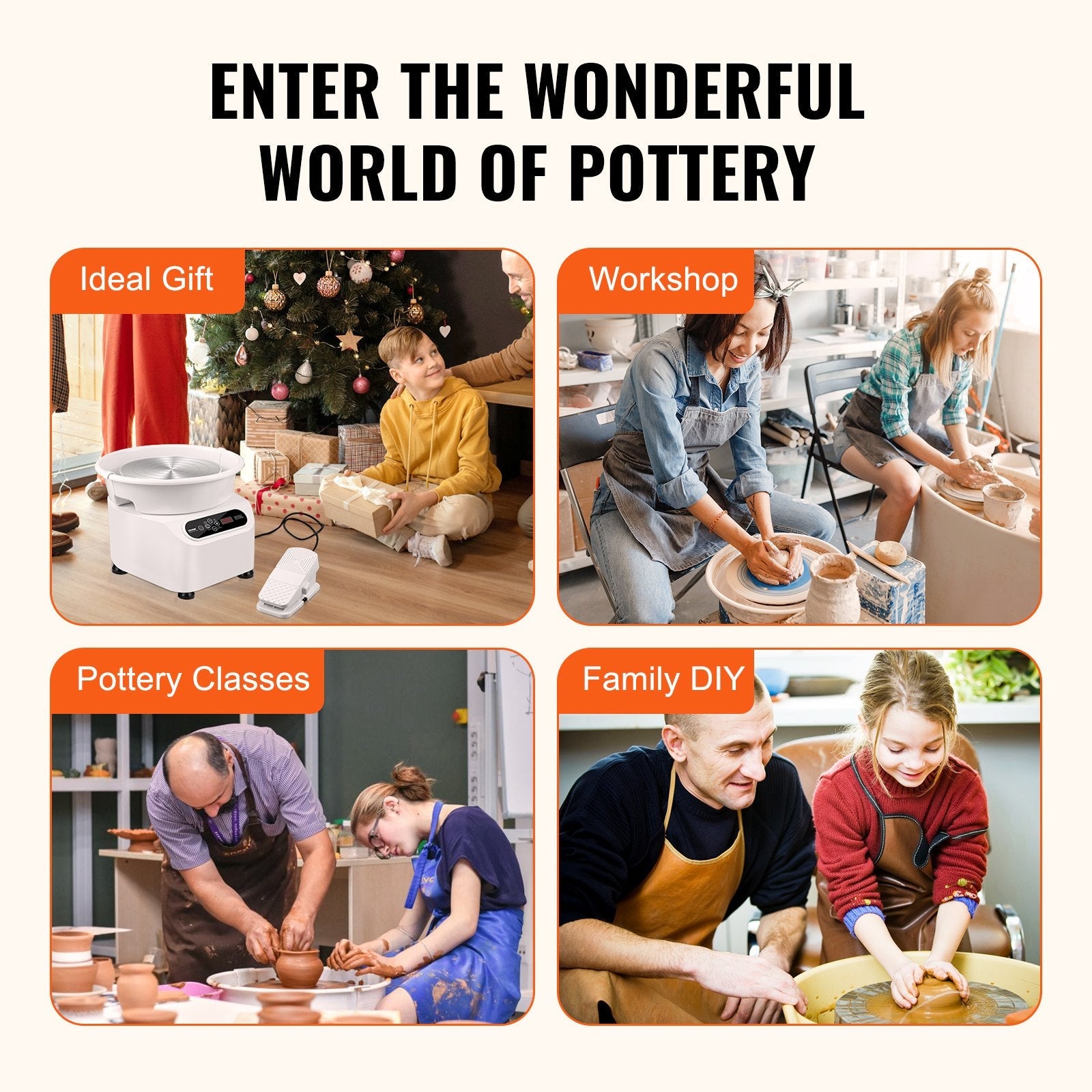 VEVOR Pottery Wheel, 11 inch Pottery Forming Machine, 350W Electric Wheel for Pottery with Foot Pedal and LCD Touch Screen, Direct Drive Ceramic Wheel with Shaping Tools for DIY Art Craft, White 