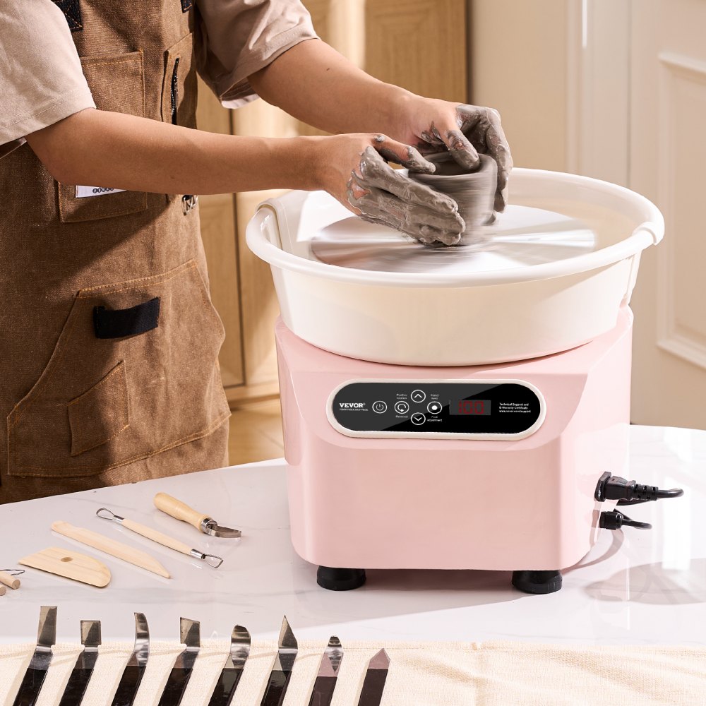 VEVOR Pottery Wheel, 11 inch Pottery Forming Machine, 350W Electric Wheel for Pottery with Foot Pedal and LCD Touch Screen, Direct Drive Ceramic Wheel with Shaping Tools for DIY Art Craft, Pink 