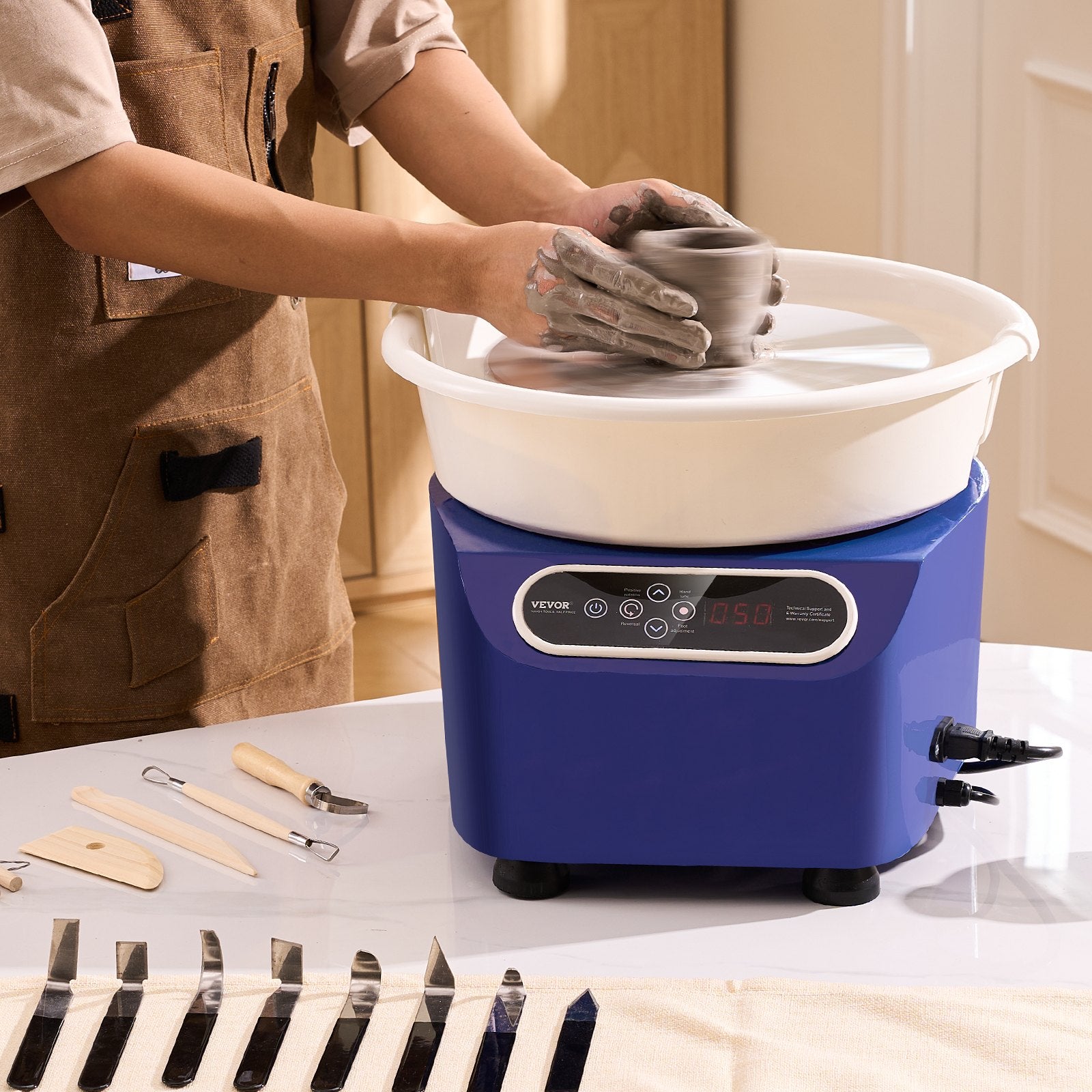 VEVOR Pottery Wheel, 11 inch Pottery Forming Machine, 350W Electric Wheel for Pottery with Foot Pedal and LCD Touch Screen, Direct Drive Ceramic Wheel with Shaping Tools for DIY Art Craft, Blue 