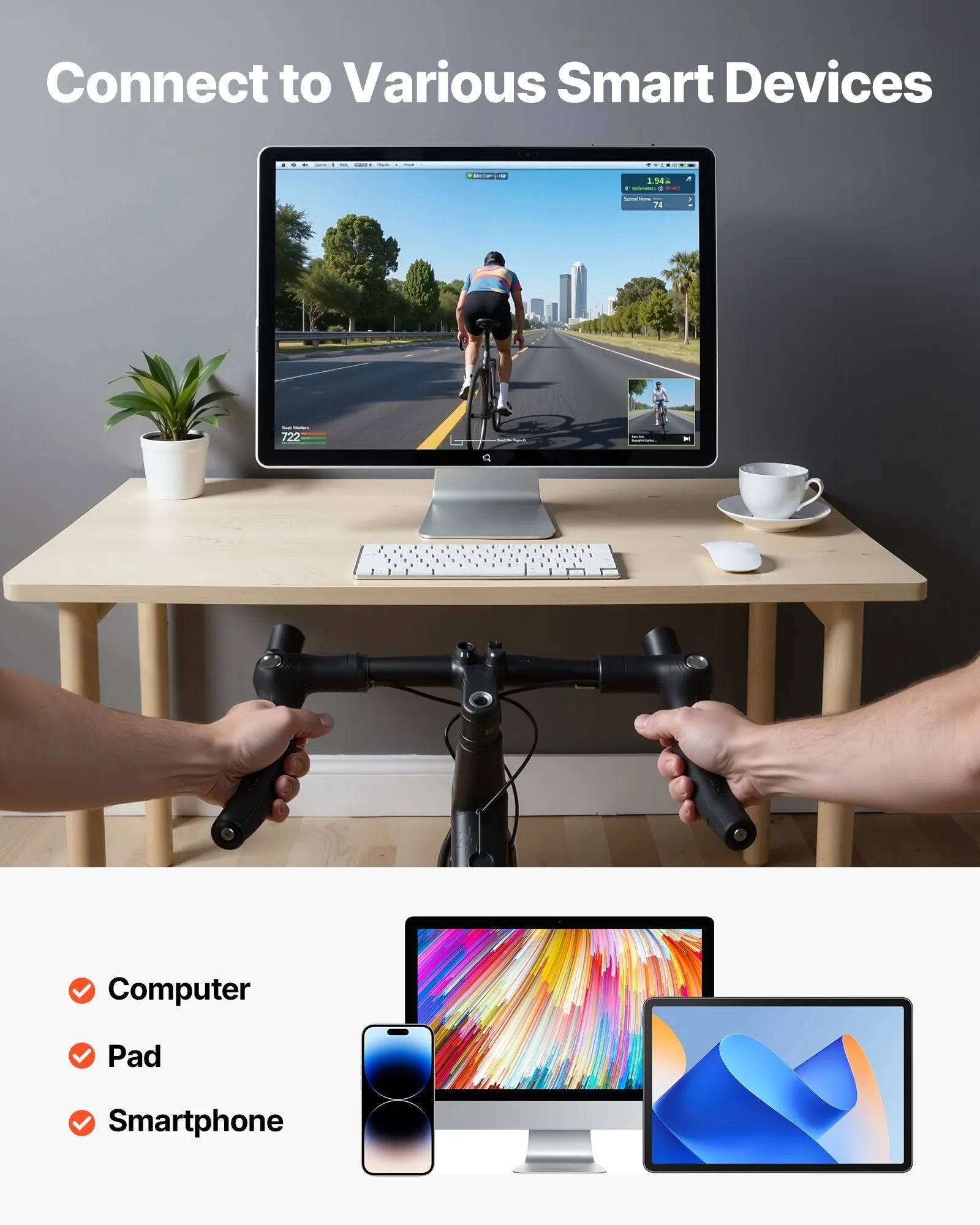 VEVOR Bike Trainer, 1-13 Level, 26-29 in & 700C Wheels, Smart Bicycle Stationary Stand for Indoor Exercise Riding with Front Wheel Riser Block, Fits Road and Mountain Bikes, Compatible with Zwift App 