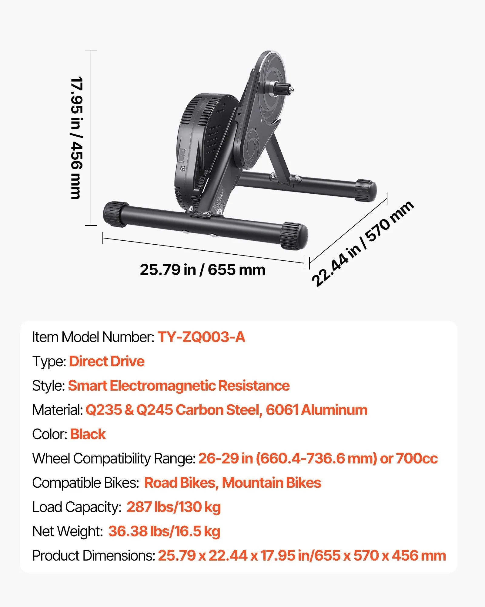 VEVOR Bike Trainer, 1-13 Level, 26-29 in & 700C Wheels, Smart Bicycle Stationary Stand for Indoor Exercise Riding with Front Wheel Riser Block, Fits Road and Mountain Bikes, Compatible with Zwift App 