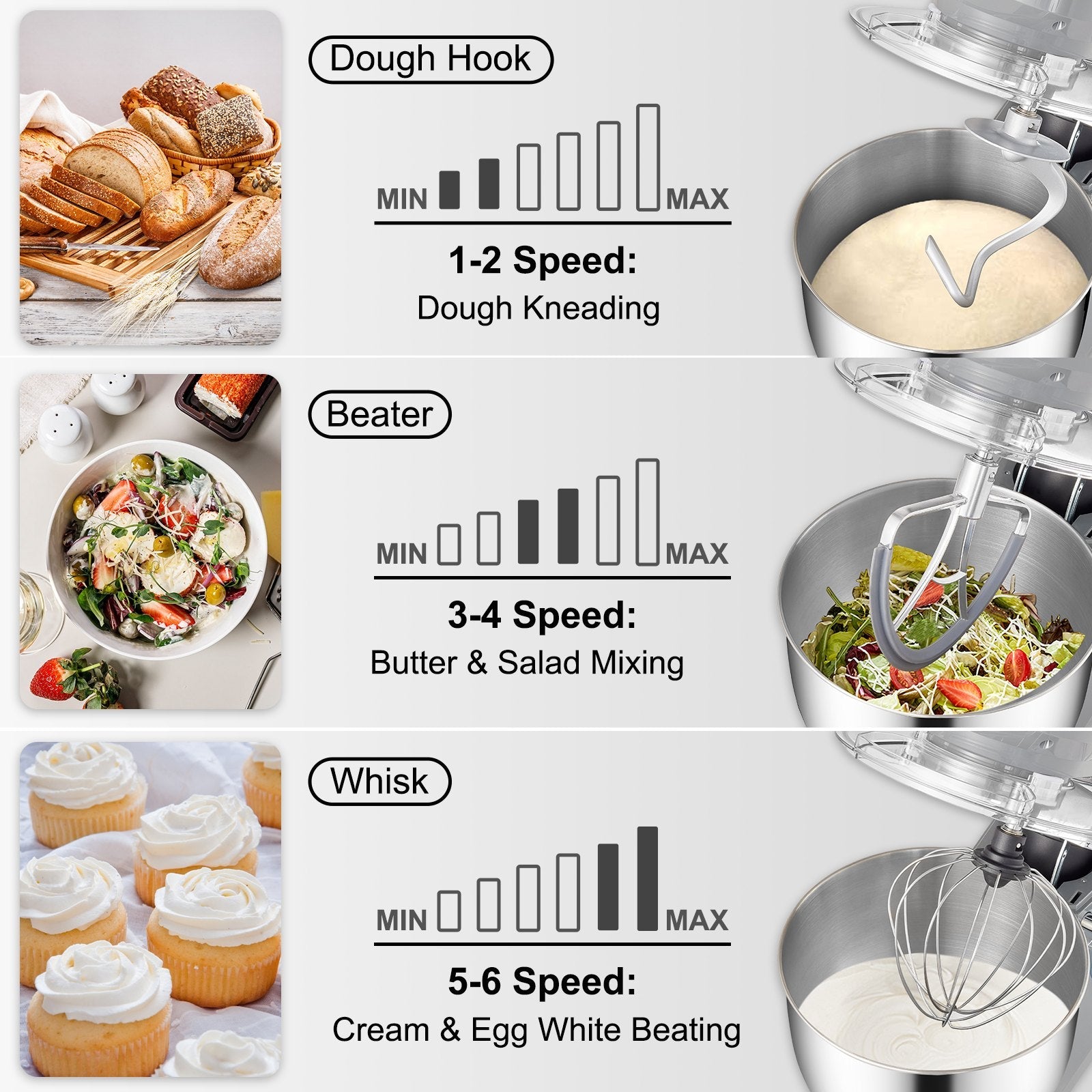 VEVOR Stand Mixer, 660W Electric Dough Mixer with 6 Speeds LCD Screen Timing, Tilt-Head Food Mixer with 7.4 Qt Stainless Steel Bowl, Dough Hook, Flat Beater, Whisk, Scraper, Splash-Proof Cover - Gray 