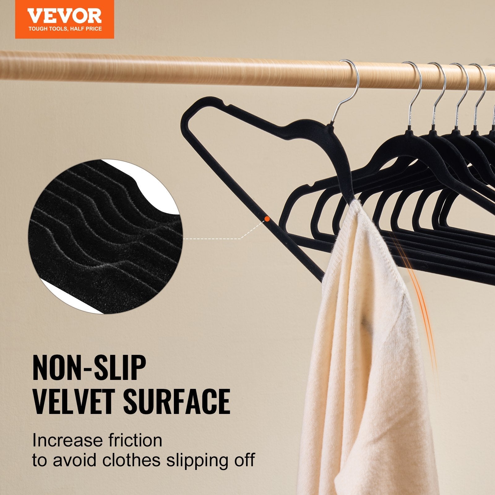 VEVOR Velvet Hangers 50 Pack Black Non-Slip Hangers with 360 Degree Swivel Hook 