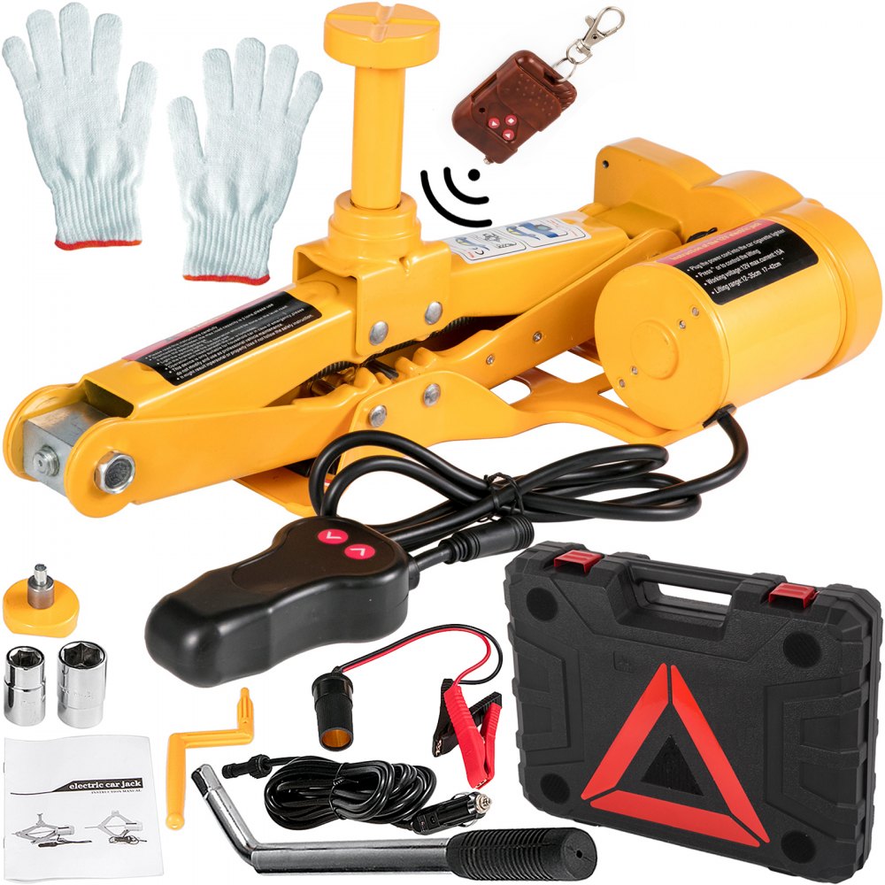 VEVOR Electric Car Jack Kit, 3 Ton 6600 LBS Electric Scissor Jack, 4.7\"-17.7\" Lift Range, Automatic 12V for Car Sedan and SUV, with Hand Crank for Tire Change Replacement 