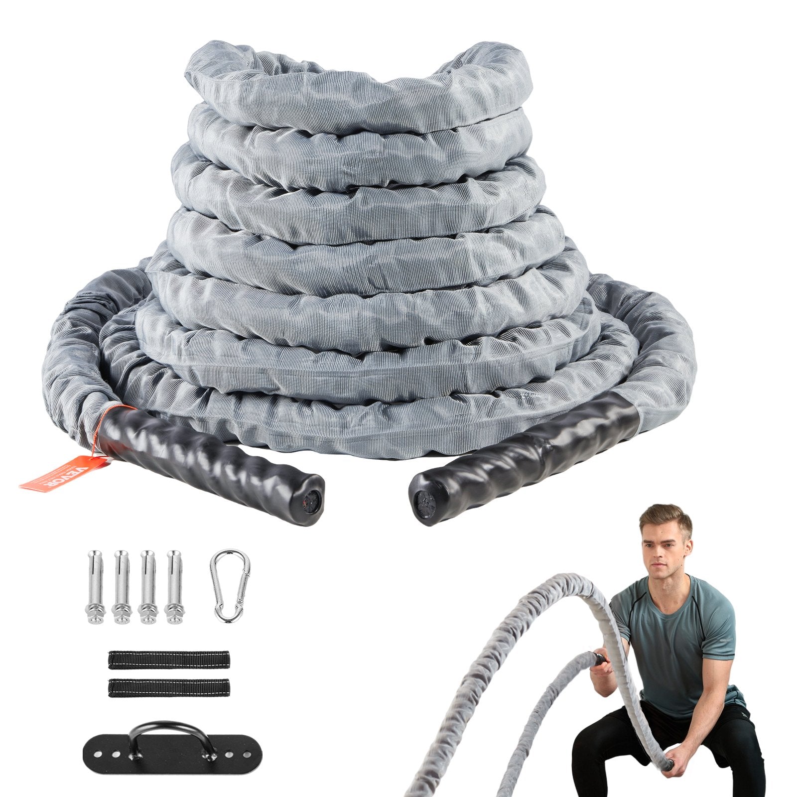 VEVOR Battle Rope 1.5" 30Ft Gym Workout Strength Training Exercise Fitness Rope 