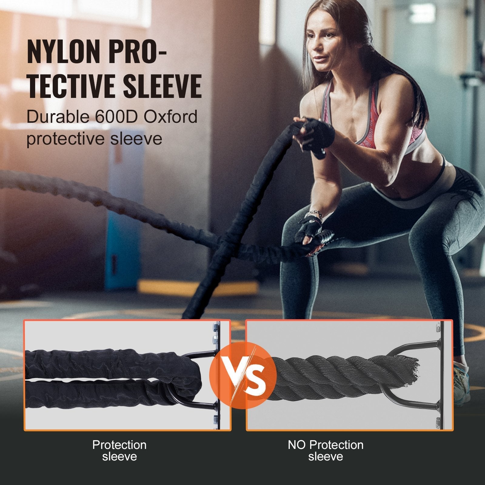 VEVOR Battle Rope 1.5" 40Ft Gym Workout Strength Training Exercise Fitness Rope 