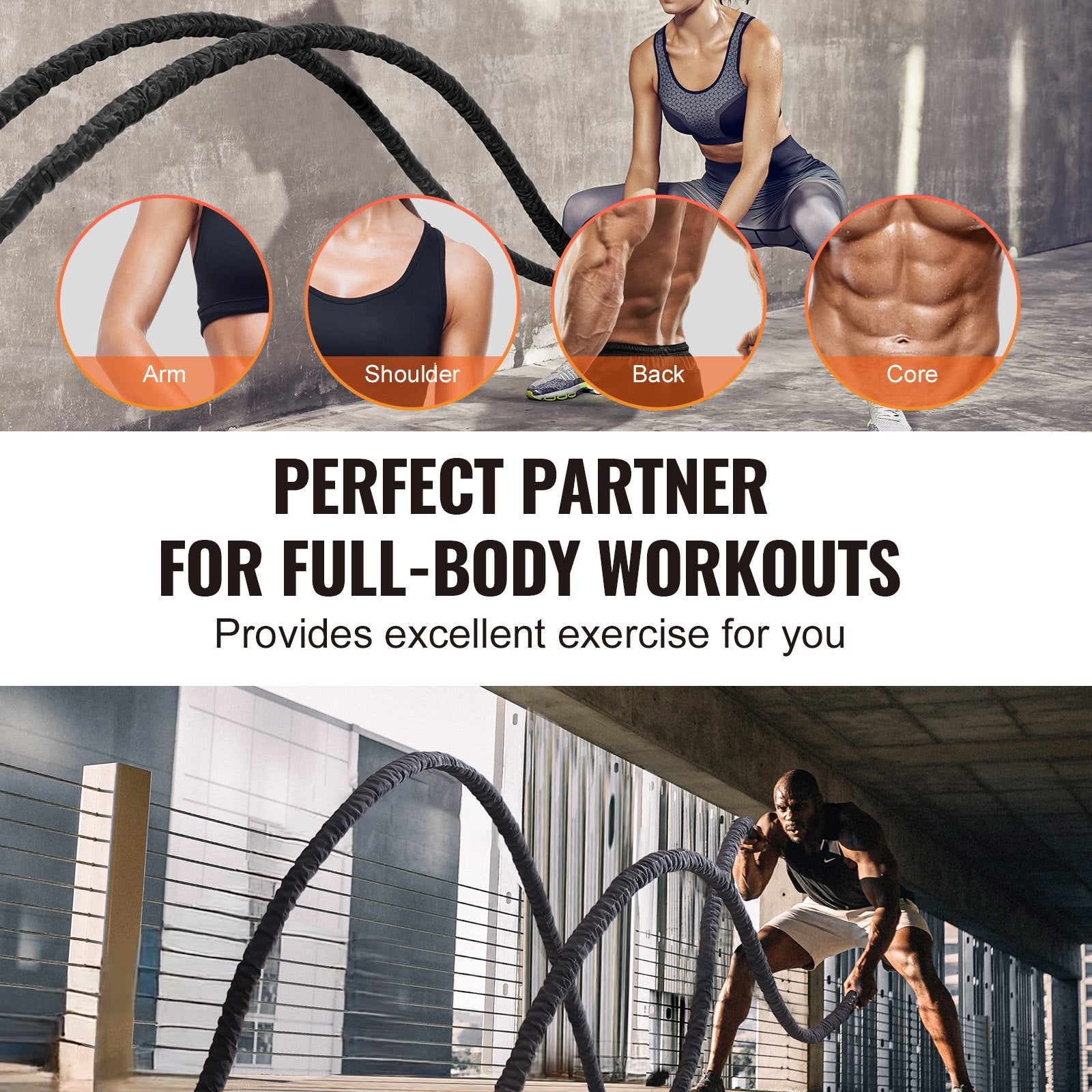 VEVOR Battle Rope 1.5" 40Ft Gym Workout Strength Training Exercise Fitness Rope 