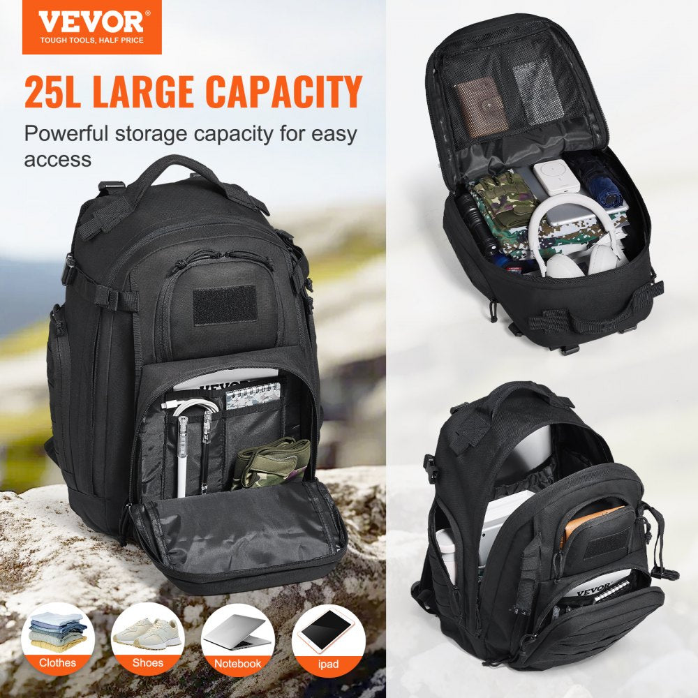 VEVOR Tactical Backpack 25L Military Backpack with Molle Mode & Sponge Pad Black 