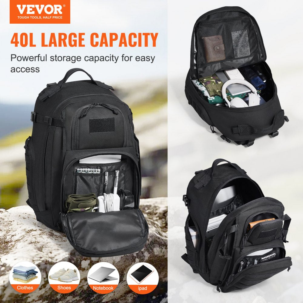 VEVOR Tactical Backpack 40L Military Backpack with Molle Mode & Sponge Pad Black 