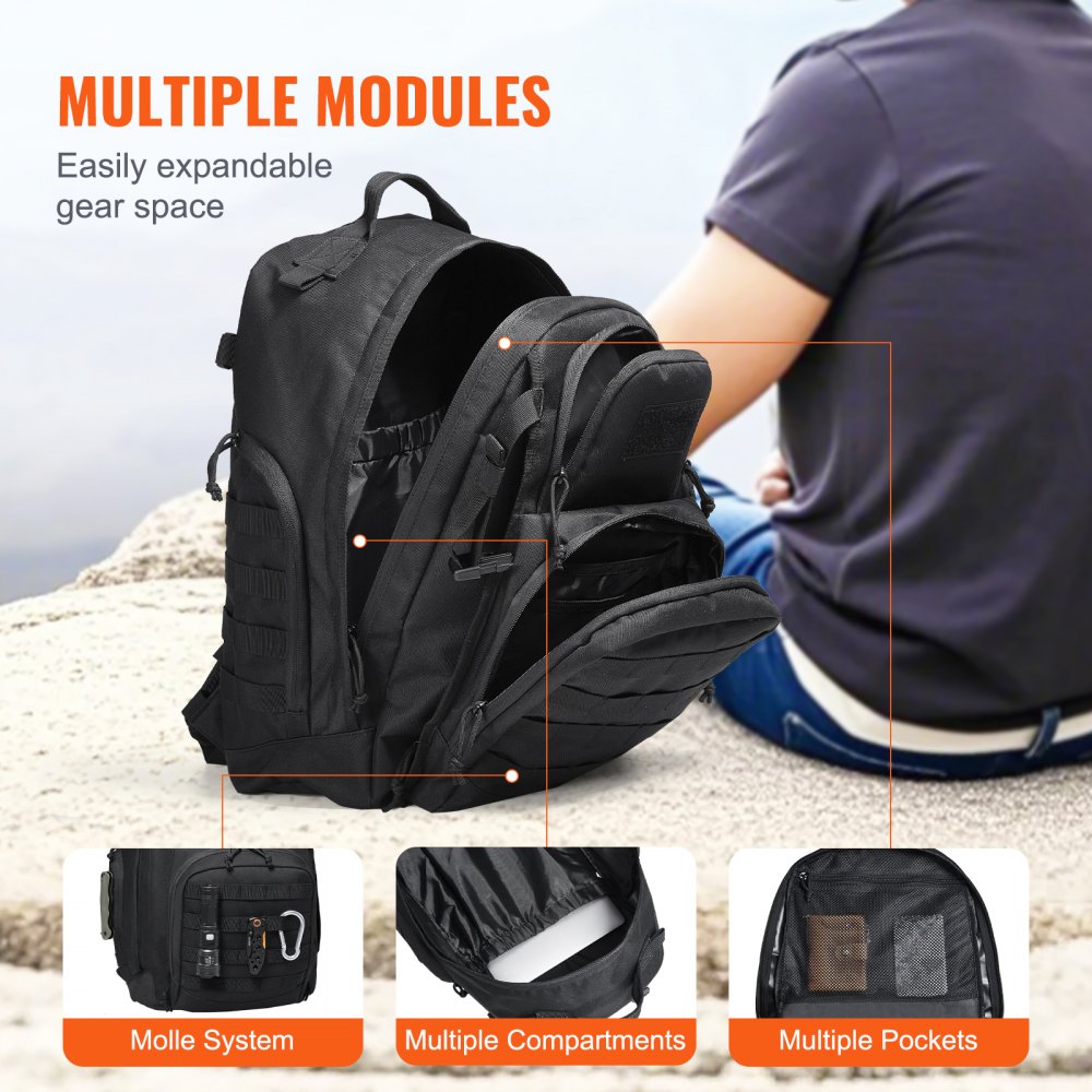 VEVOR Tactical Backpack 40L Military Backpack with Molle Mode & Sponge Pad Black 