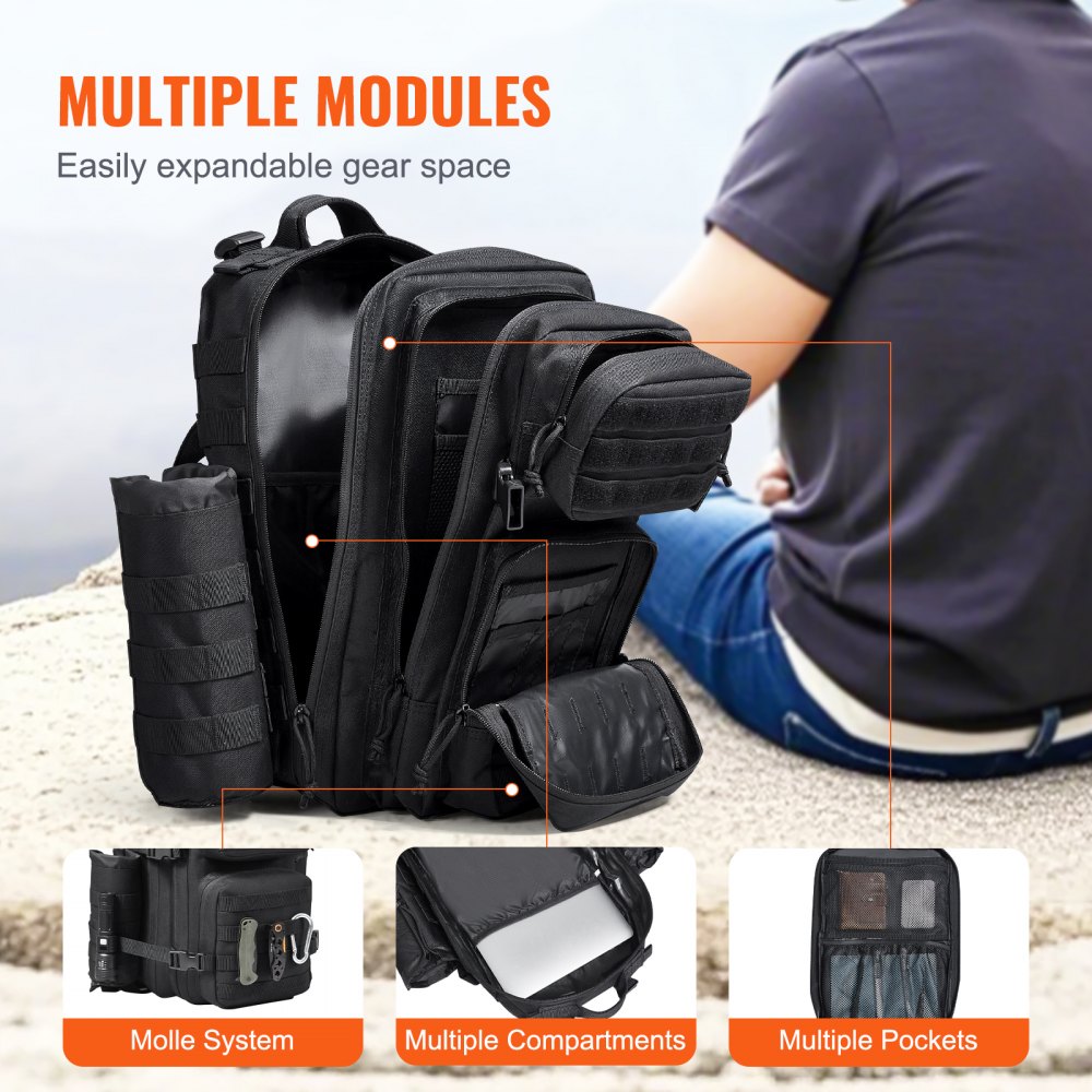 VEVOR Tactical Backpack 25L Military Backpack with Molle Mode & 3 Compartments 