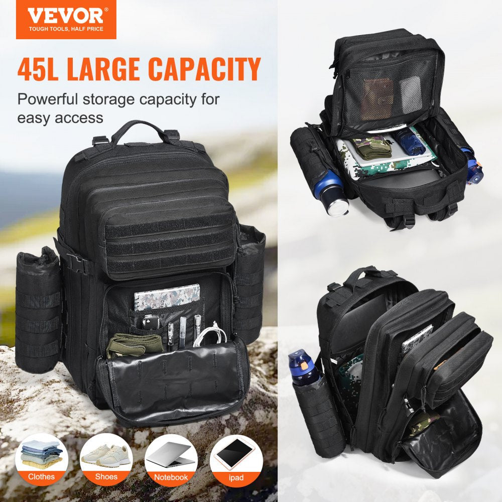 VEVOR Tactical Backpack 45L Military Backpack with Molle Mode & 3 Compartments 