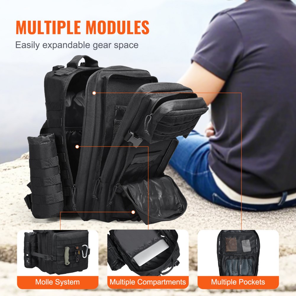VEVOR Tactical Backpack 45L Military Backpack with Molle Mode & 3 Compartments 