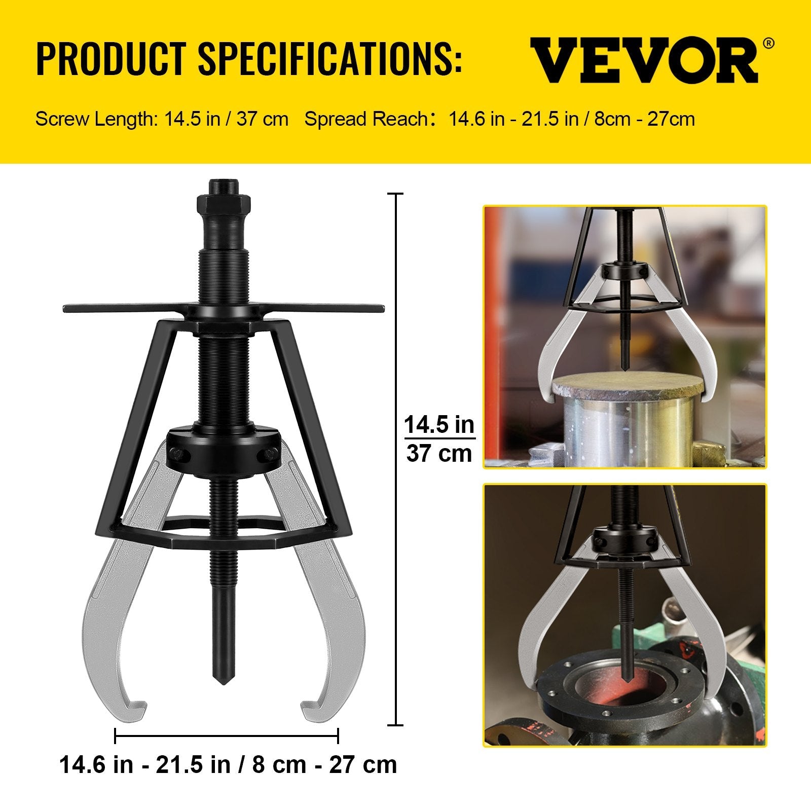 VEVOR Gear Puller 2 Jaw Puller, 6 Ton/13224 LBS Capacity Manual Puller, 14-3/5\"-21-1/2\" Spread Reach and 3-1/5\"-10-3/5\" Spread Range, 14-1/2\" Overall Length Gear Removal Tools For Slide Gears, Pu 